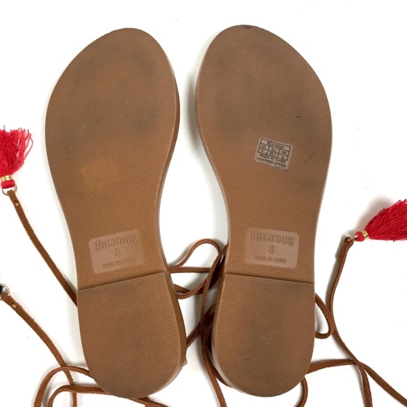 SOLD Soludos Tassel Lace Up Tan Leather Sandals 8 - Picture 7 of 8